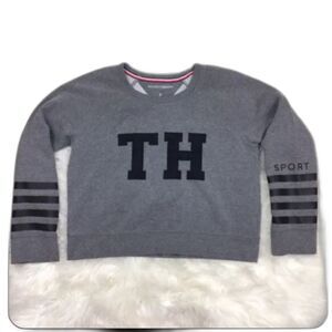 Tommy Hilfiger Sport Sweatshirt 1990's Y2K Cropped Gray Black Medium Preppy